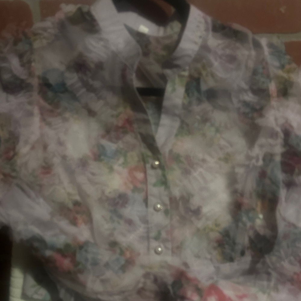 Floral Sheer Blouse with Pearl Buttons